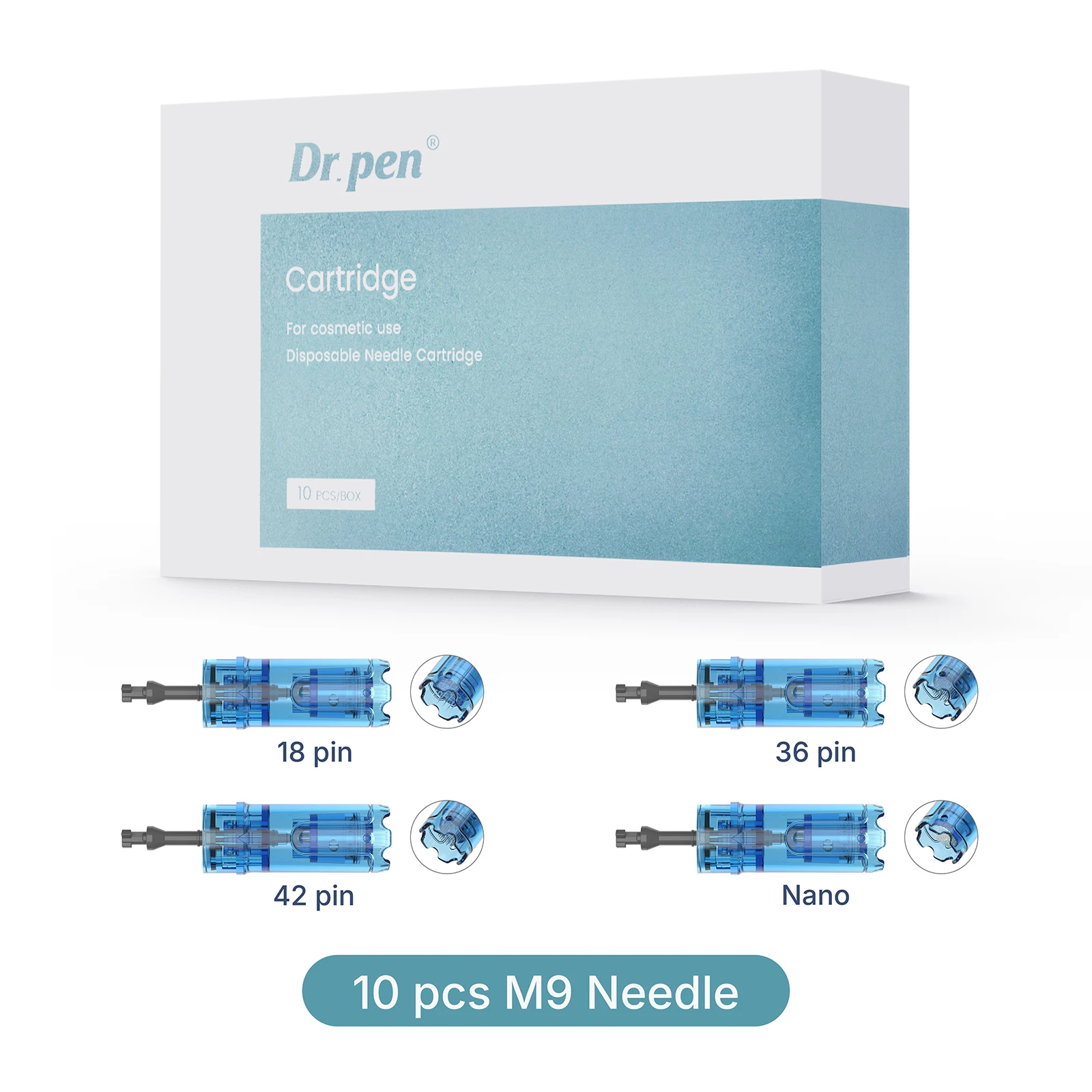Dr. pen M9 Cartridge Needles: 18/36/42/ Round Nano pin Anti-Backflow Bayonet Heads with Chip-Controlled Needle Length 0.25 mm