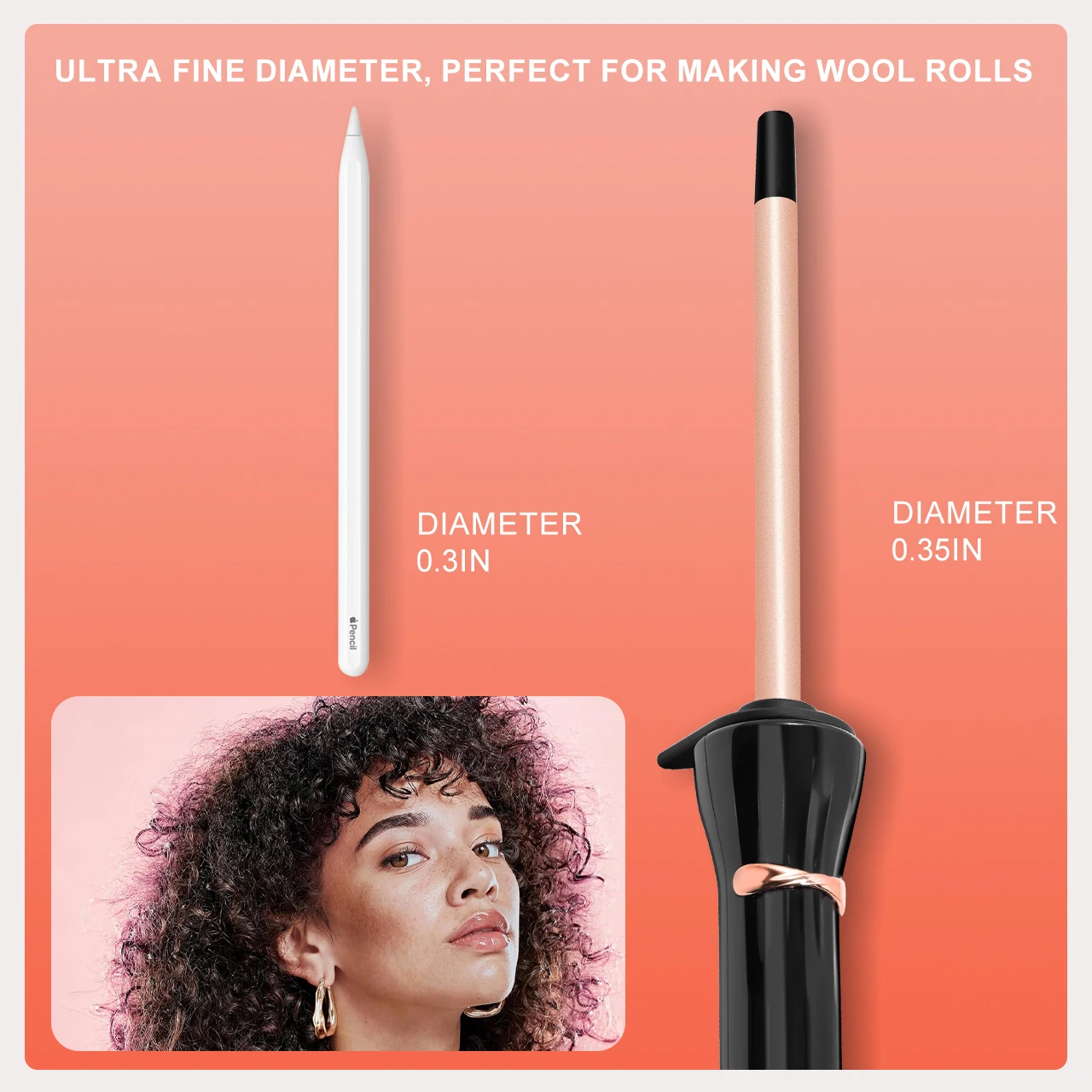 Haetteker Mini Curling Iron Small 9mm Airy Bangs Short Hair Wave Electric Hair Curler for Men And Women