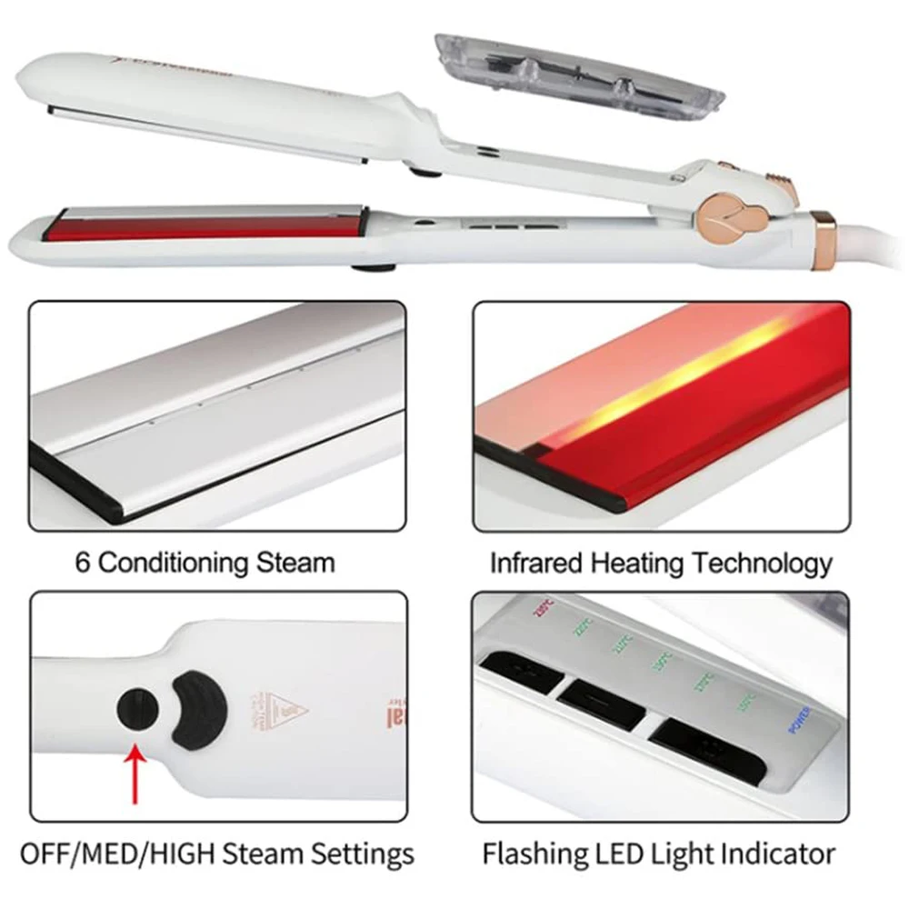 Steam Hair Straightener with Infrared 2 Inches Plate Hair Flat Iron 450°F Professional Salon Hair Styling Tool Dual Voltage