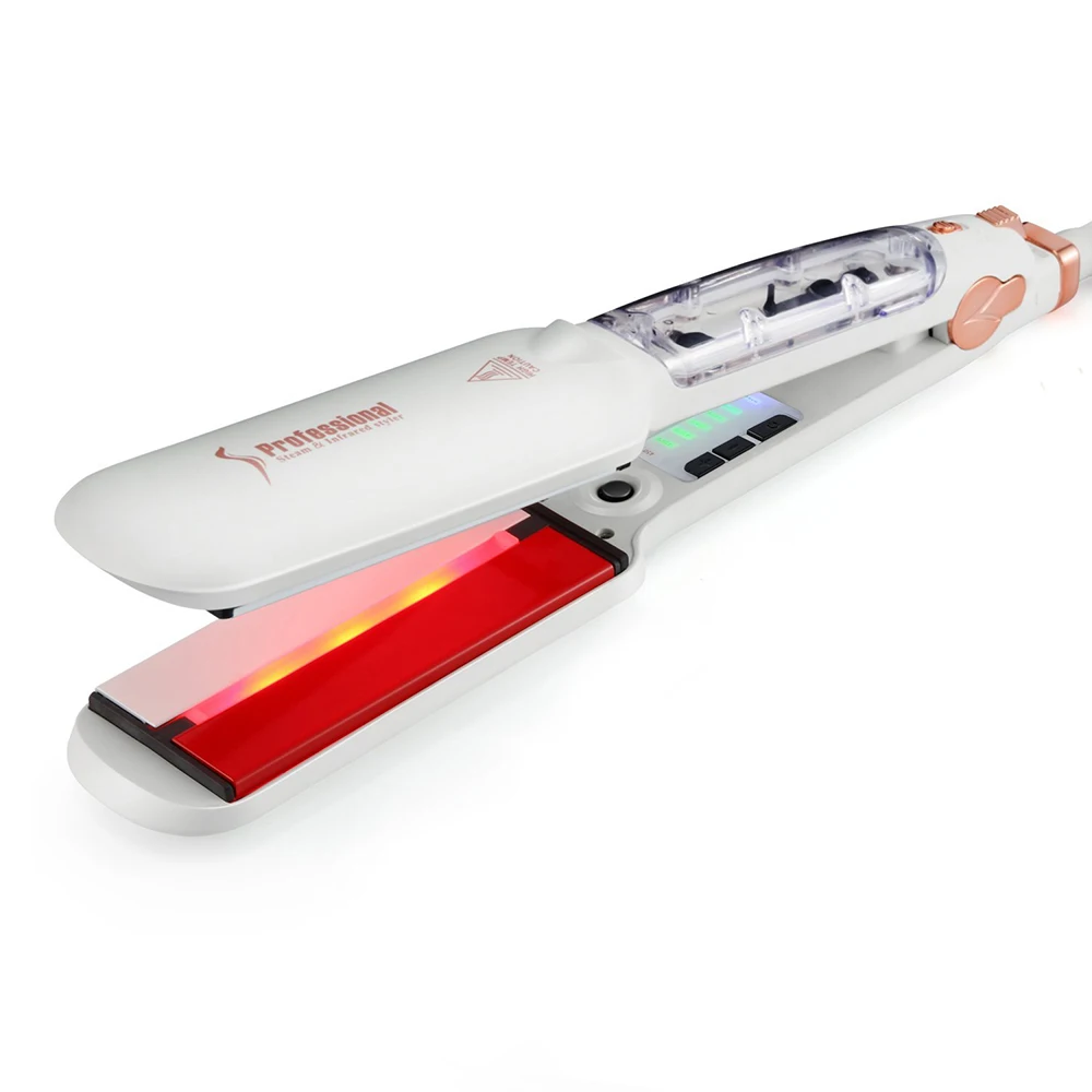 Steam Hair Straightener with Infrared 2 Inches Plate Hair Flat Iron 450°F Professional Salon Hair Styling Tool Dual Voltage