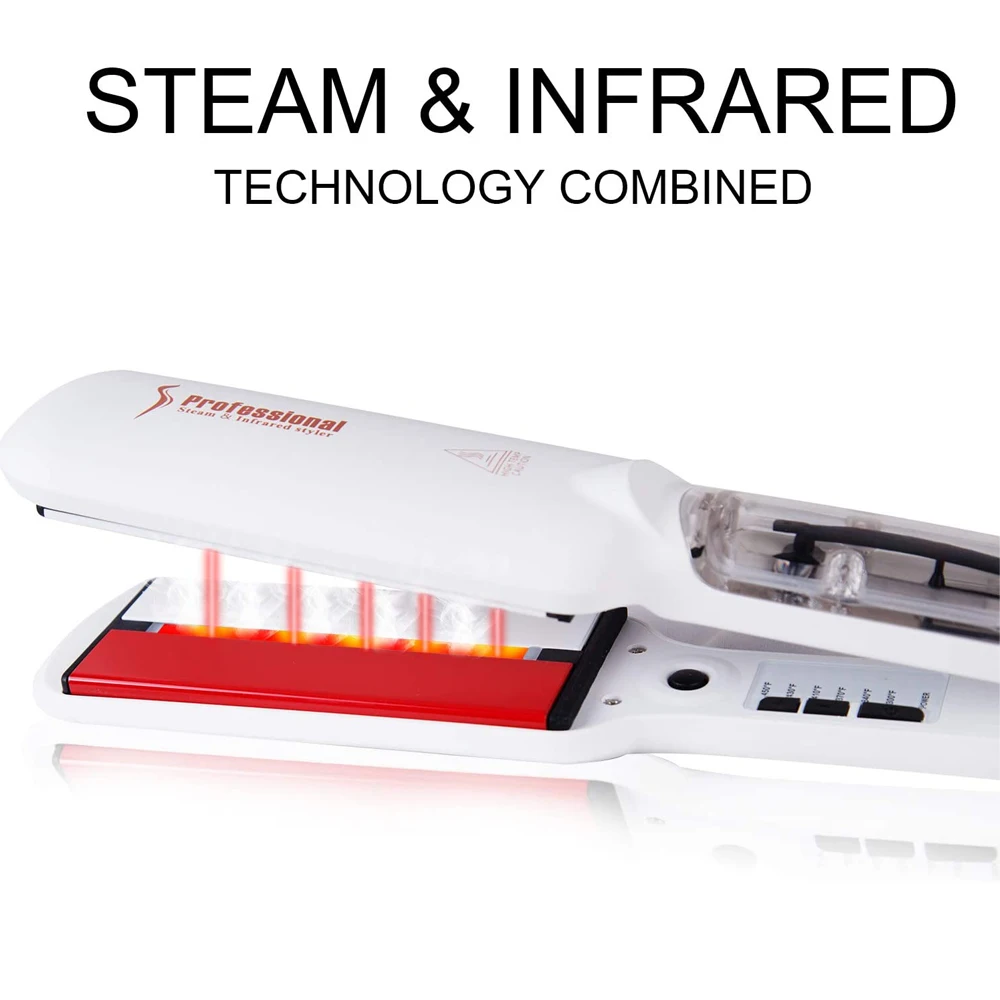 Steam Hair Straightener with Infrared 2 Inches Plate Hair Flat Iron 450°F Professional Salon Hair Styling Tool Dual Voltage