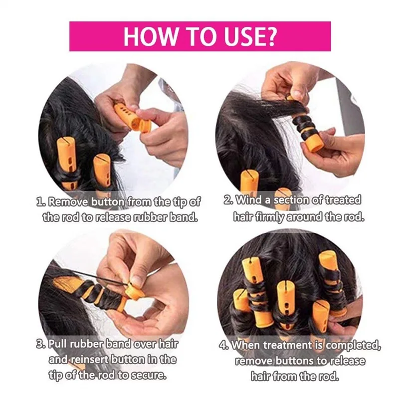 100pcs Perm Rods Set-5 Sizes Cold Wave Rollers for Natural Curling Styling and Hairdressing (Orange, Purple, Gray, Blue, Yellow)