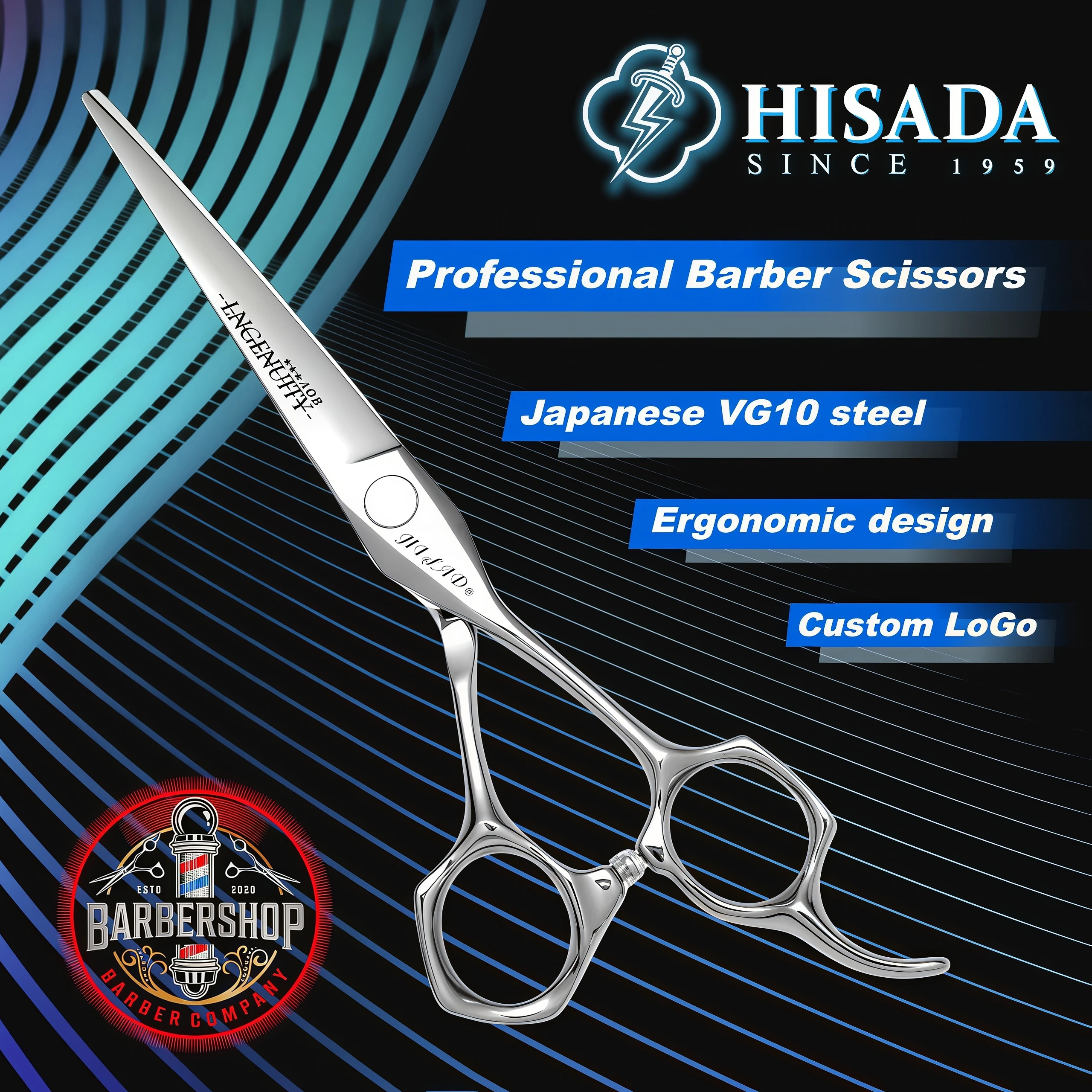 HISADA Barber Scissors, Professional Hair Cutting Scissors 6.0 Inch, Japanese Handmade VG10 Steel, Super Sharp and Wear-Resistan