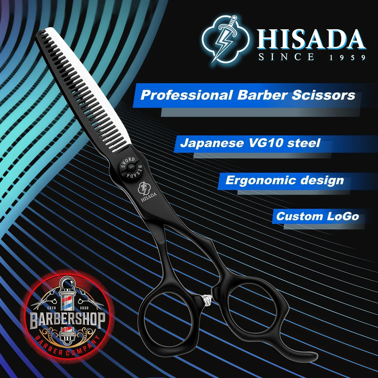 HISADA barber Scissors black suit 6.0/6.5/7.0/inch Professional hair scissors Made of VG10 material barber scissors