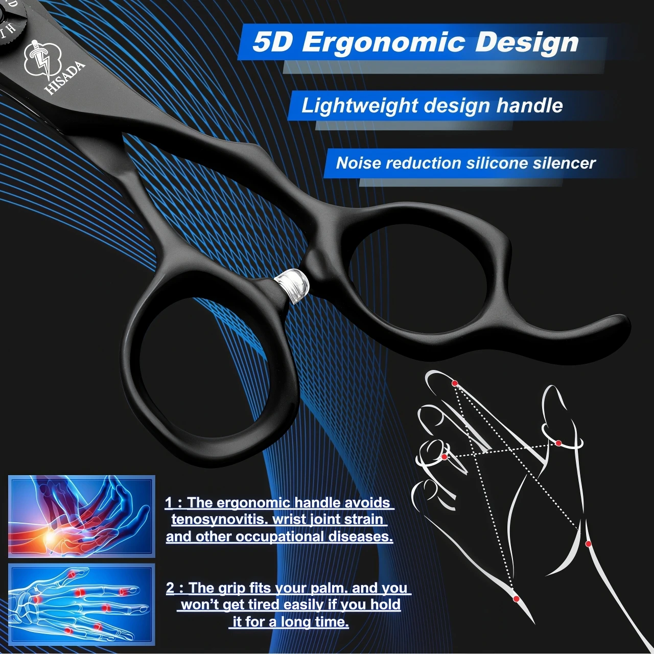 HISADA barber Scissors black suit 6.0/6.5/7.0/inch Professional hair scissors Made of VG10 material barber scissors