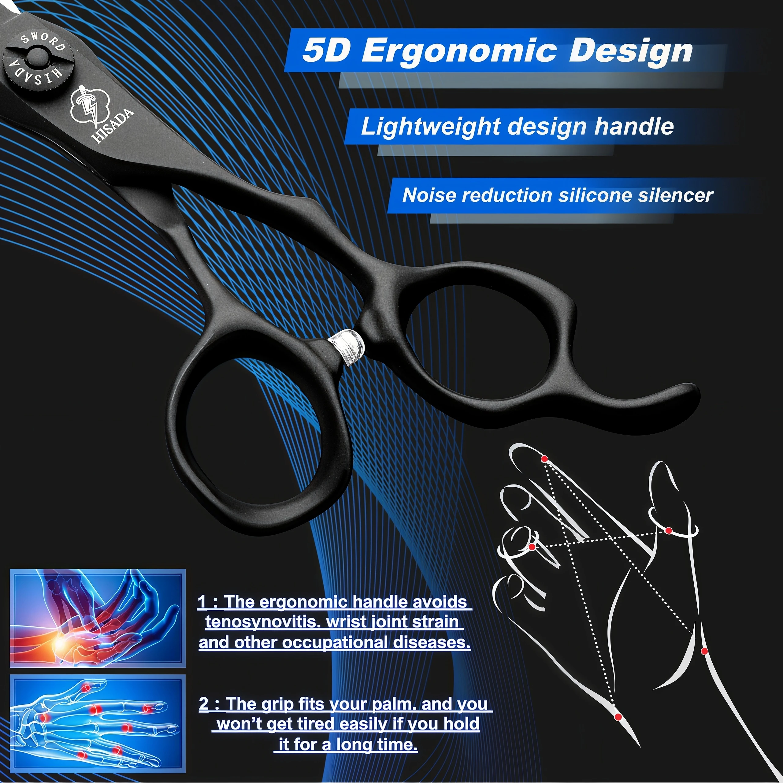 HISADA barber Scissors black suit 6.0/6.5/7.0/inch Professional hair scissors Made of VG10 material barber scissors