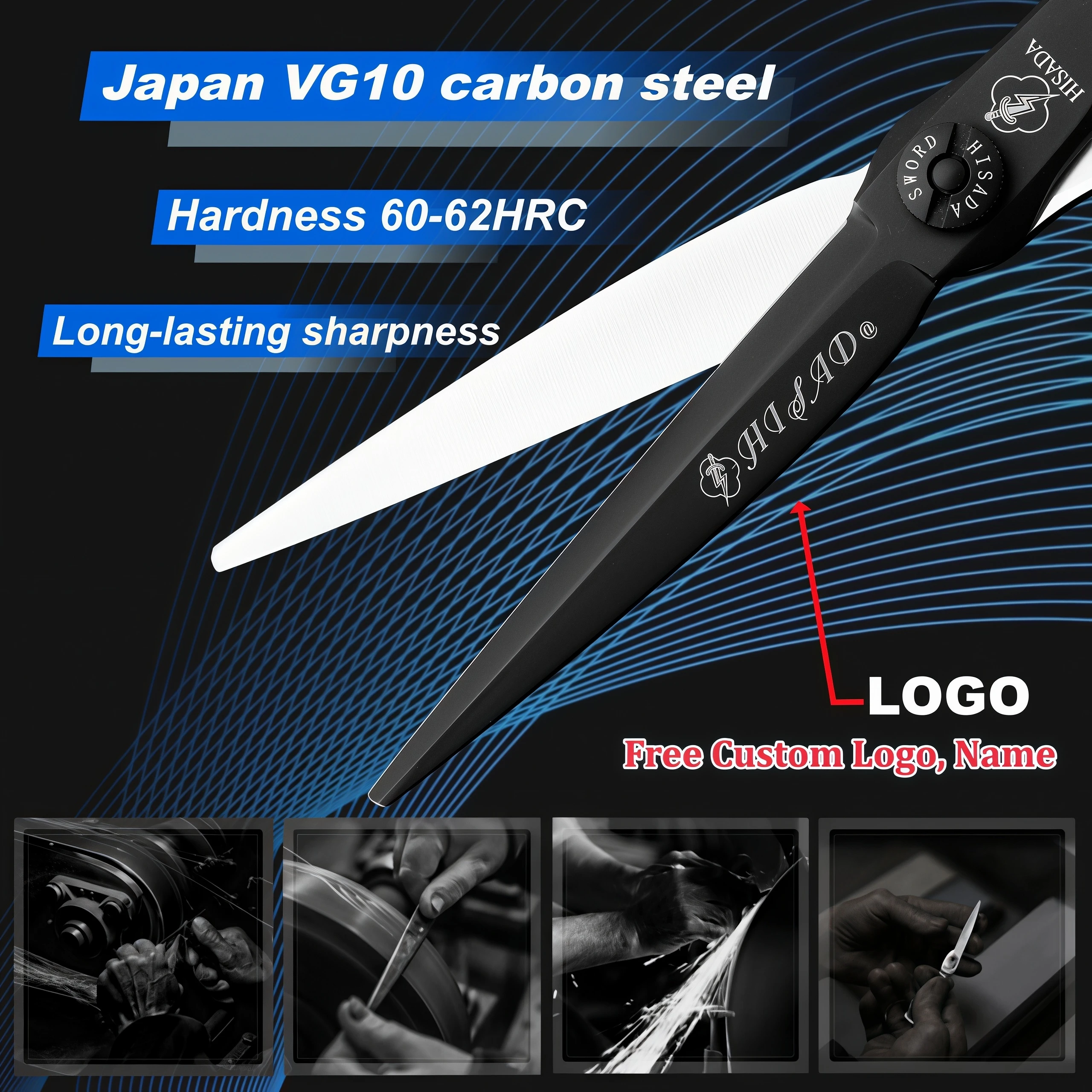 HISADA barber Scissors black suit 6.0/6.5/7.0/inch Professional hair scissors Made of VG10 material barber scissors