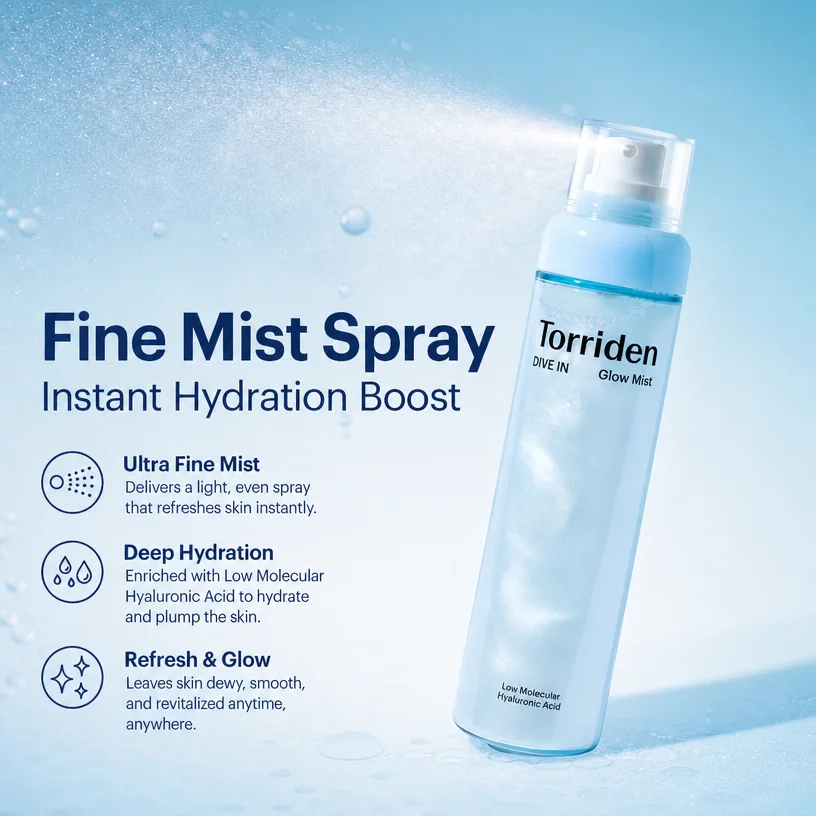 Korean Torriden Cica Cream Mist Facial Moisturizing Spray Before Makeup, Hydrating Glowing Cream Spray Fine Mist for Deep Water