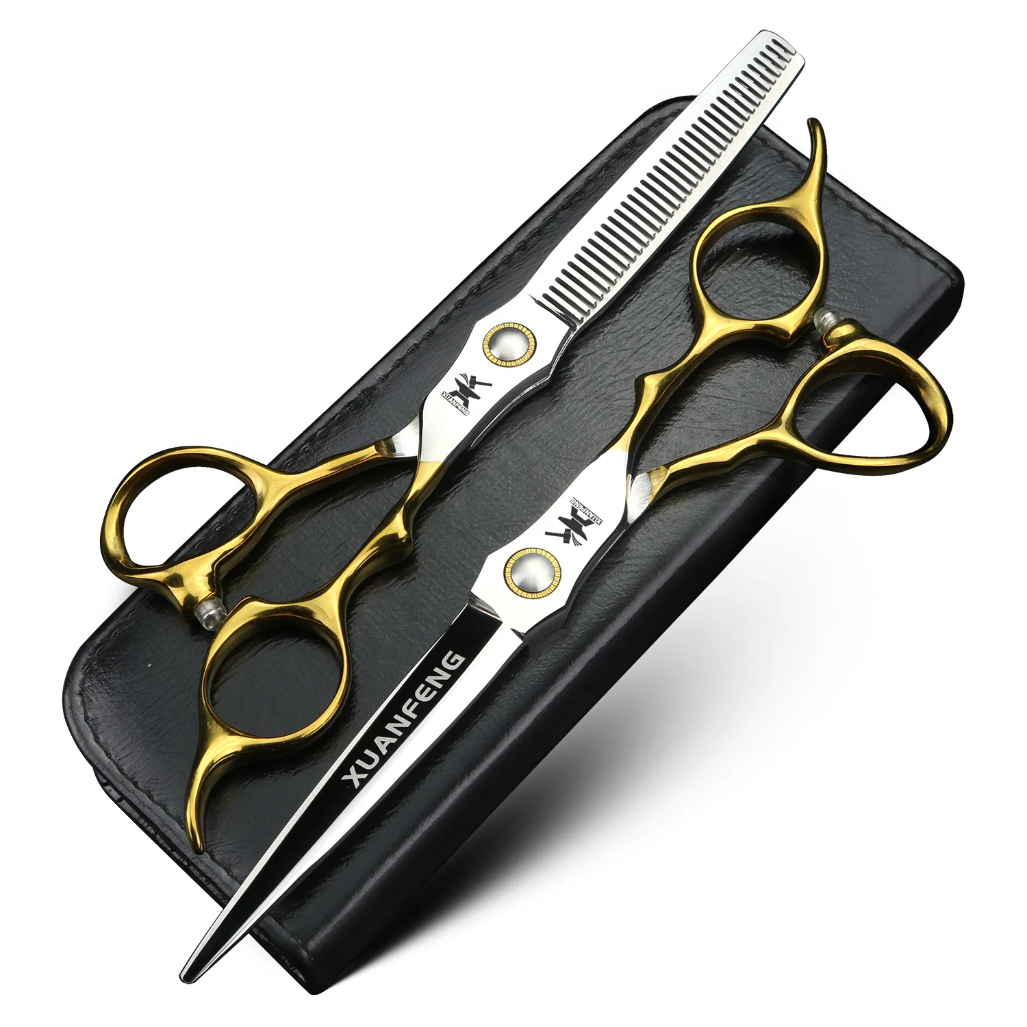 XUANFENG Gold Handle Professional Hair Scissors 6.5 '440C Steel Barber Cutting Scissors and Thinning Scissors,