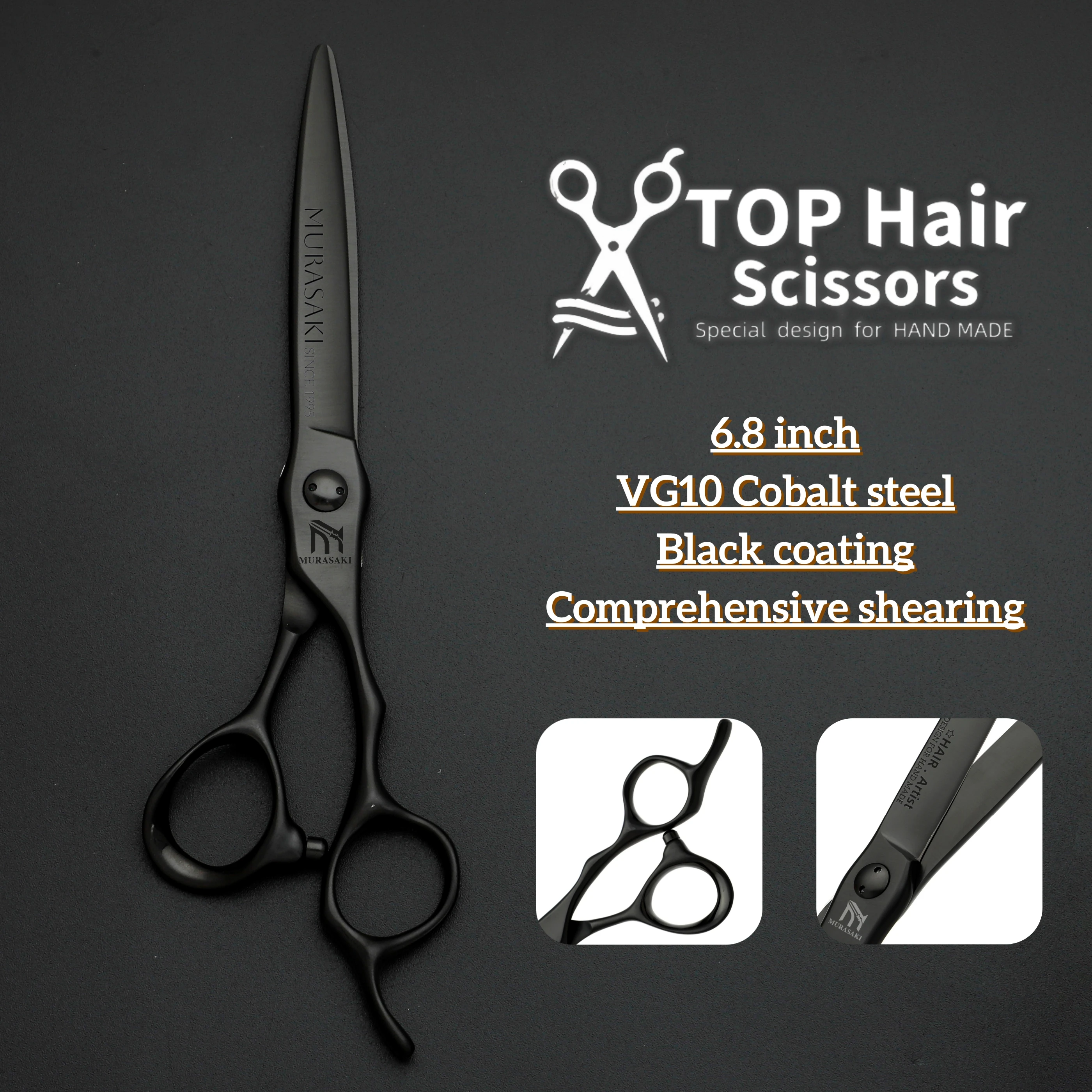 Professional Barber Scissors,6.3-6.8 Inch Black Coating Hair Cutting Shears,Top-Level VG10 Cobalt Steel Barbershop Accessories