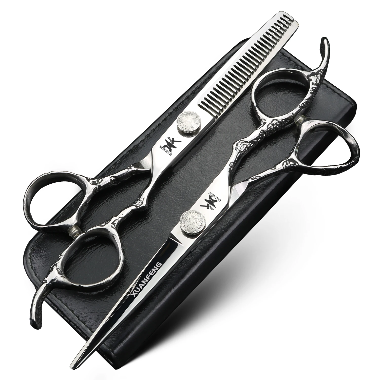 XUANFENG Black Mirror Hair Scissors 6-inch JP440C Barber Cutting Scissors and Thinning Scissors Very Cool