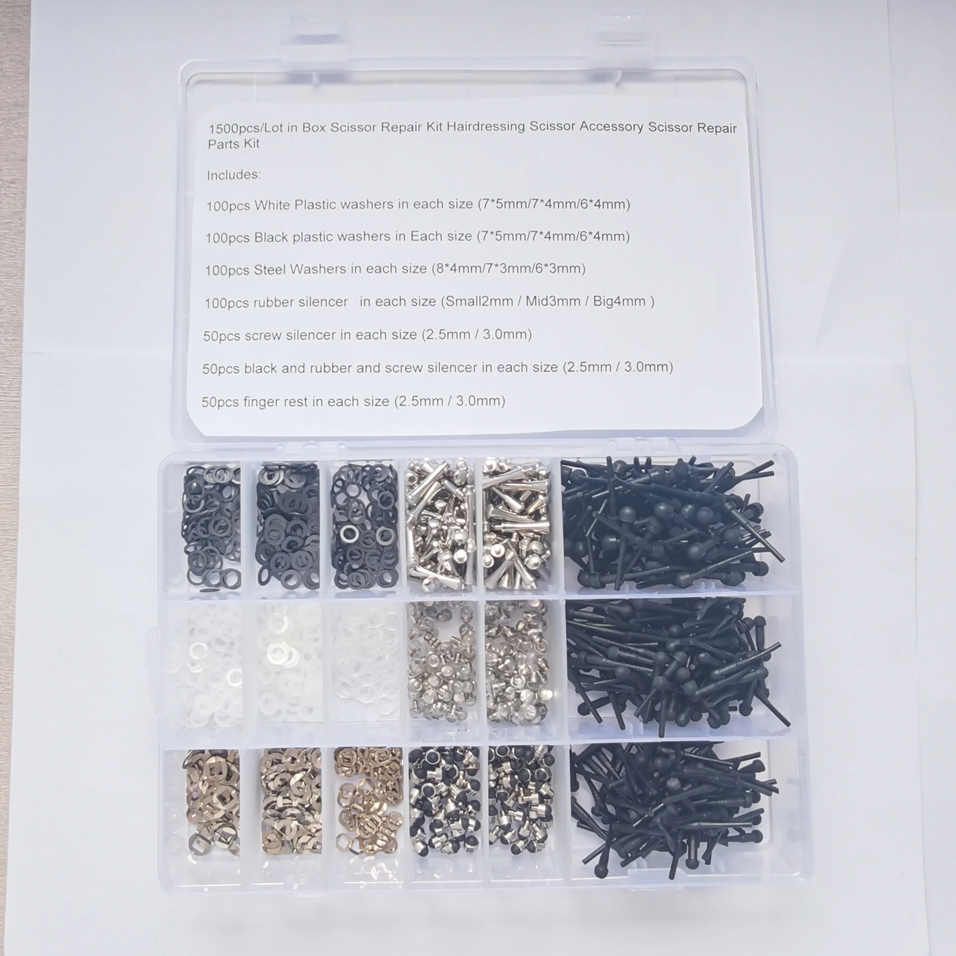 1500pcs/lot Hair Scissor Parts Scissors Repair Kits Accessories Including Bumpers/Finger Rests/Washer