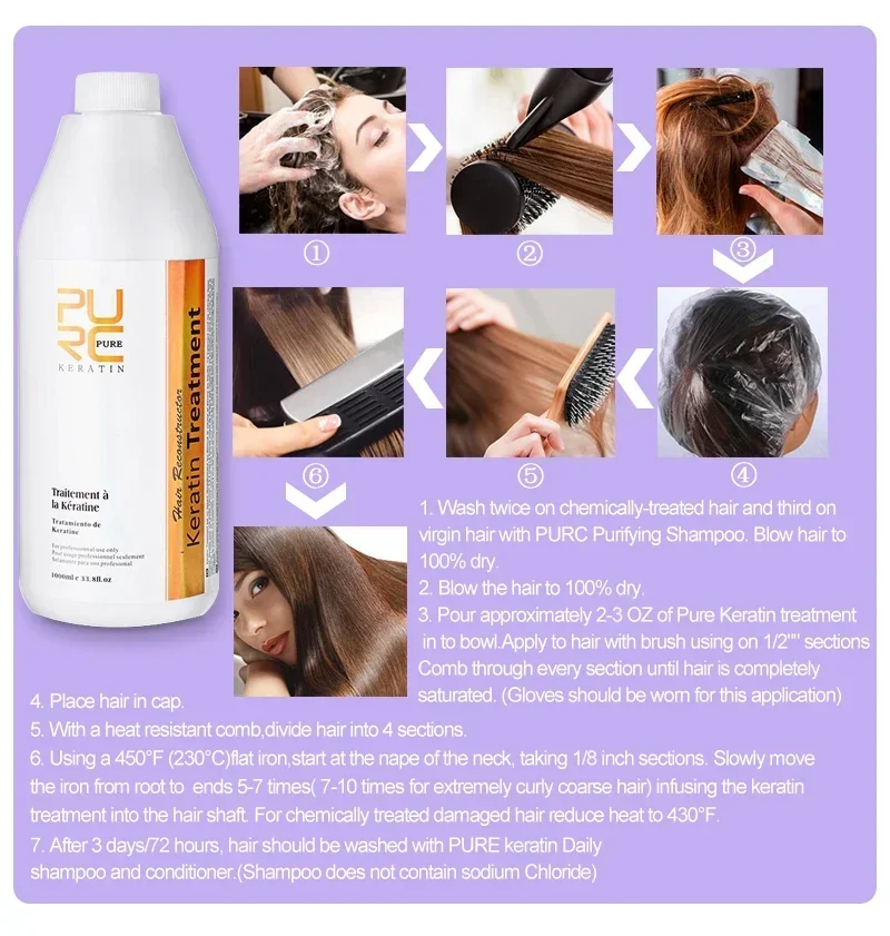 PURC Keratin Hair Straightening Smoothing Treatment For Curly Frizzy Hair Care Brazilian Keratin Products Professional 1000ml