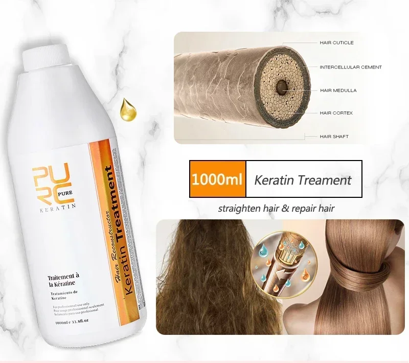 PURC Keratin Hair Straightening Smoothing Treatment For Curly Frizzy Hair Care Brazilian Keratin Products Professional 1000ml