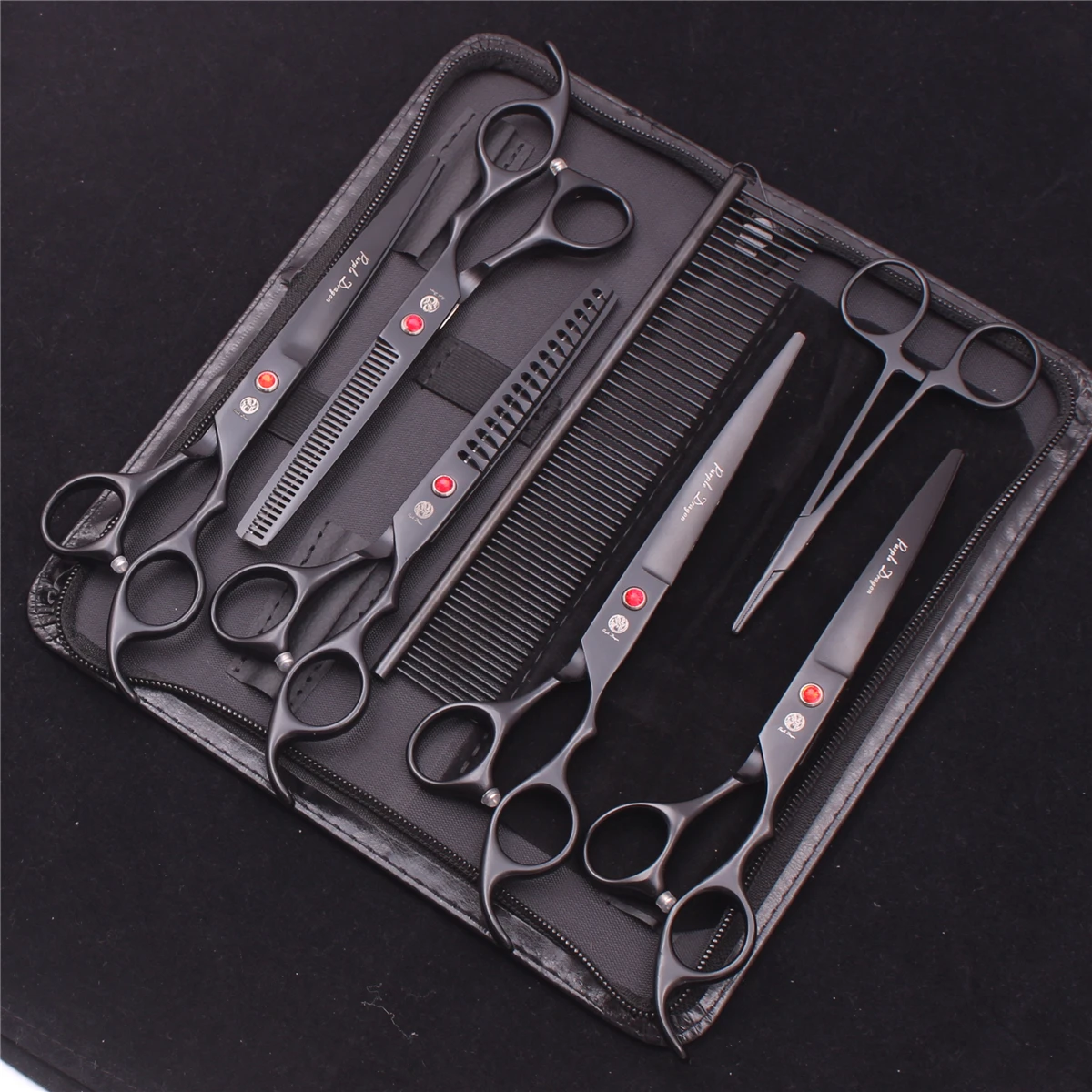7.0 Pet Grooming Scissors Set Japanese Steel Straight Curved Dog Cat Cutting Thinning Shears Hair Comb Hemostatic Forceps Z3103