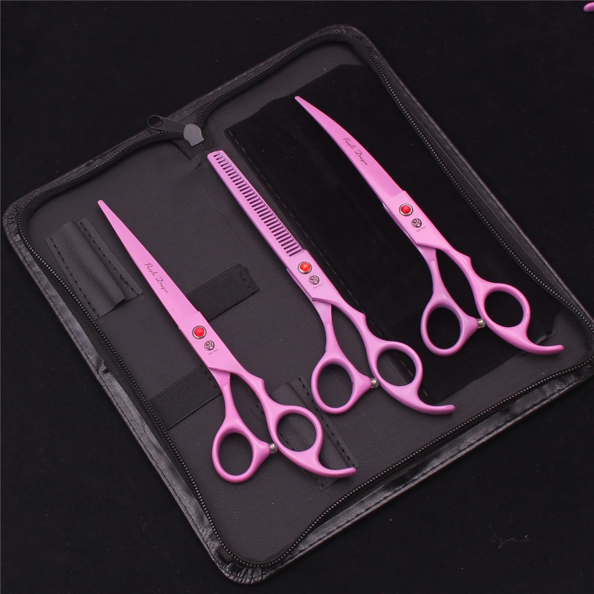 7.0 Pet Grooming Scissors Set Japanese Steel Straight Curved Dog Cat Cutting Thinning Shears Hair Comb Hemostatic Forceps Z3103