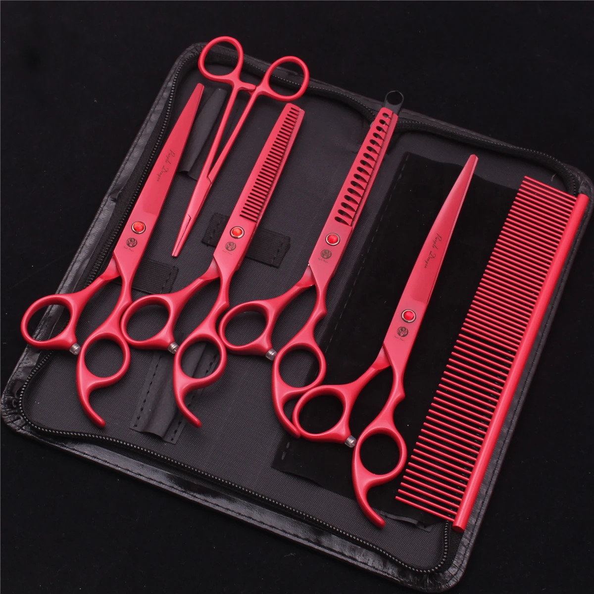 7.0 Pet Grooming Scissors Set Japanese Steel Straight Curved Dog Cat Cutting Thinning Shears Hair Comb Hemostatic Forceps Z3103