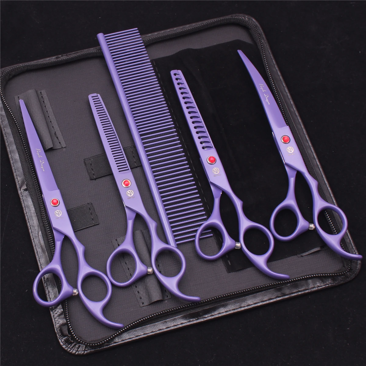 7.0 Pet Grooming Scissors Set Japanese Steel Straight Curved Dog Cat Cutting Thinning Shears Hair Comb Hemostatic Forceps Z3103