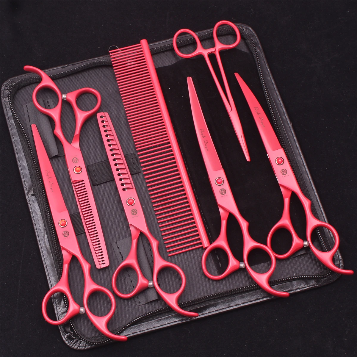 7.0 Pet Grooming Scissors Set Japanese Steel Straight Curved Dog Cat Cutting Thinning Shears Hair Comb Hemostatic Forceps Z3103