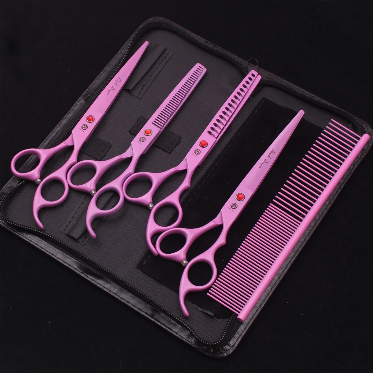 7.0 Pet Grooming Scissors Set Japanese Steel Straight Curved Dog Cat Cutting Thinning Shears Hair Comb Hemostatic Forceps Z3103