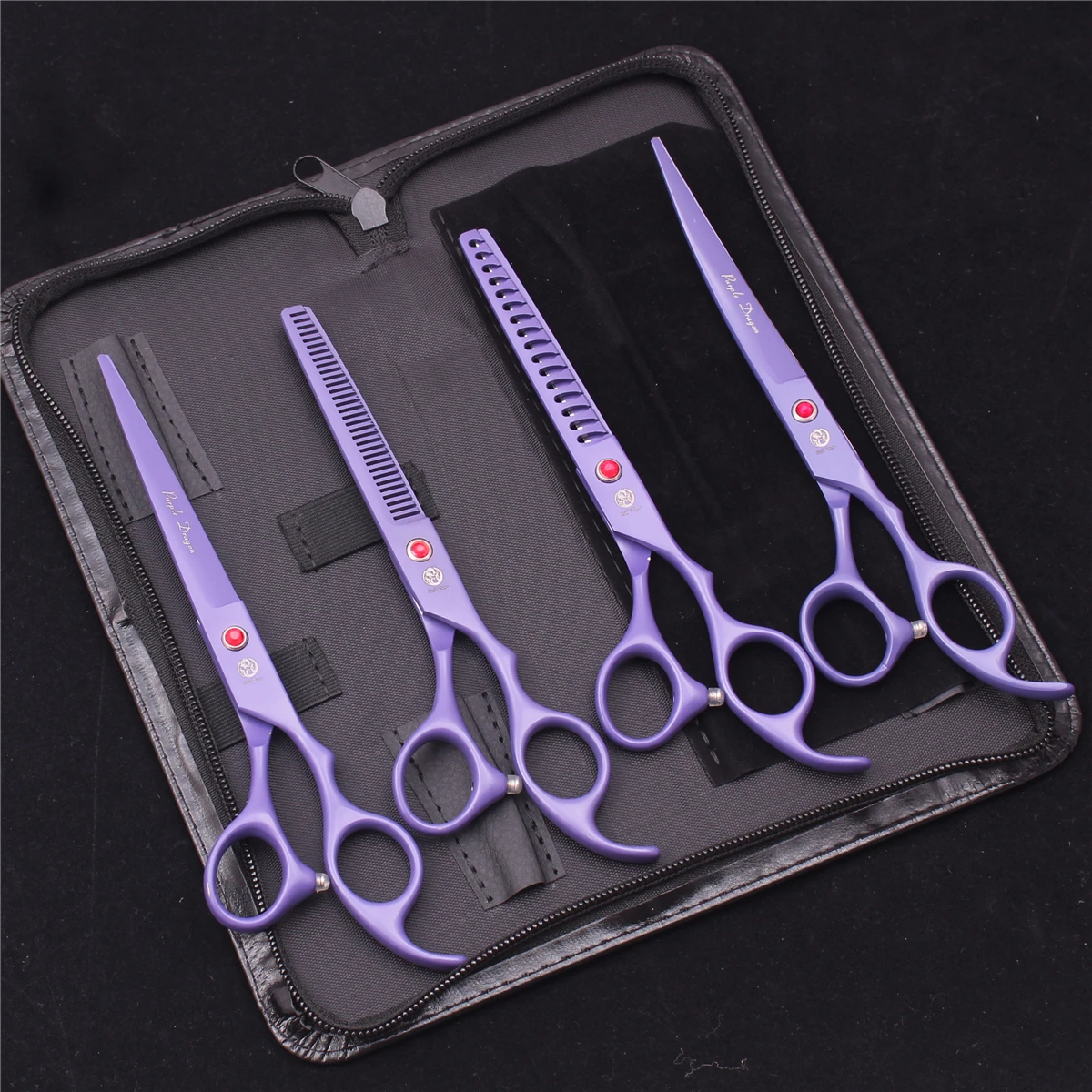 7.0 Pet Grooming Scissors Set Japanese Steel Straight Curved Dog Cat Cutting Thinning Shears Hair Comb Hemostatic Forceps Z3103