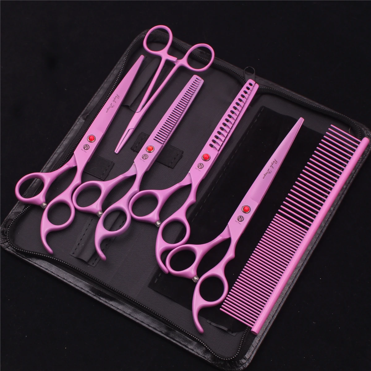 7.0 Pet Grooming Scissors Set Japanese Steel Straight Curved Dog Cat Cutting Thinning Shears Hair Comb Hemostatic Forceps Z3103