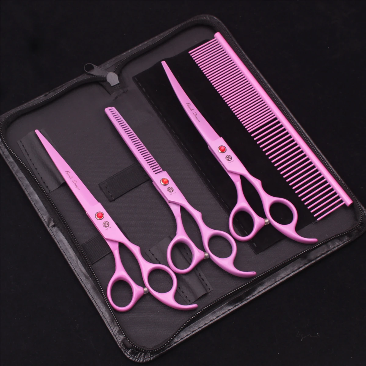 7.0 Pet Grooming Scissors Set Japanese Steel Straight Curved Dog Cat Cutting Thinning Shears Hair Comb Hemostatic Forceps Z3103