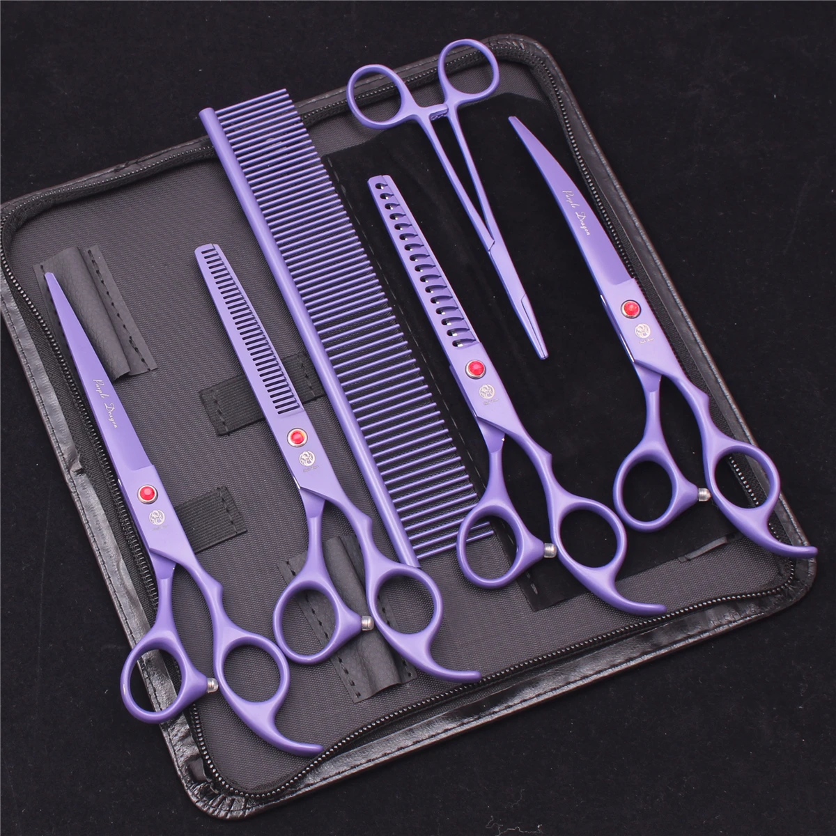 7.0 Pet Grooming Scissors Set Japanese Steel Straight Curved Dog Cat Cutting Thinning Shears Hair Comb Hemostatic Forceps Z3103