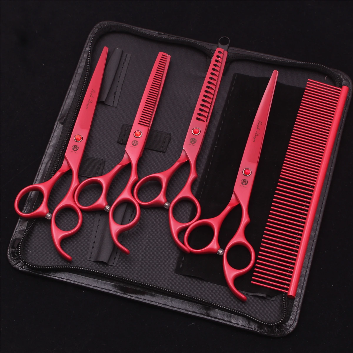 7.0 Pet Grooming Scissors Set Japanese Steel Straight Curved Dog Cat Cutting Thinning Shears Hair Comb Hemostatic Forceps Z3103