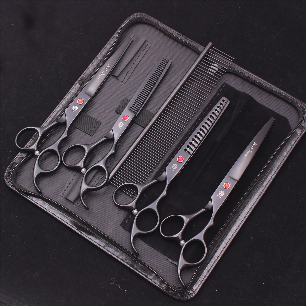 7.0 Pet Grooming Scissors Set Japanese Steel Straight Curved Dog Cat Cutting Thinning Shears Hair Comb Hemostatic Forceps Z3103