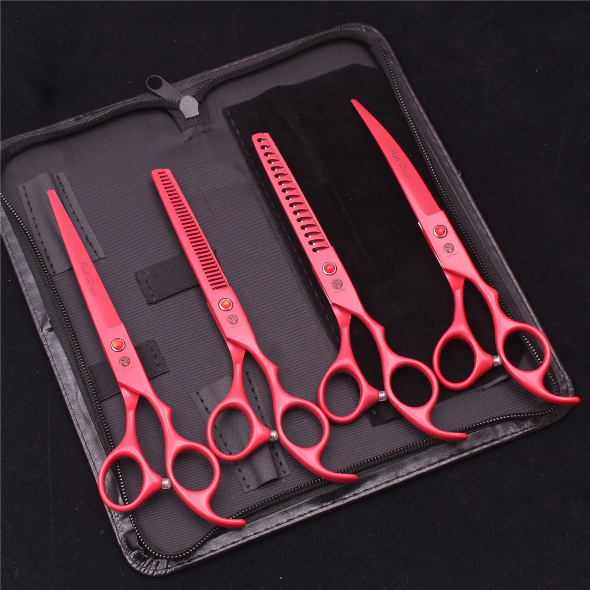 7.0 Pet Grooming Scissors Set Japanese Steel Straight Curved Dog Cat Cutting Thinning Shears Hair Comb Hemostatic Forceps Z3103