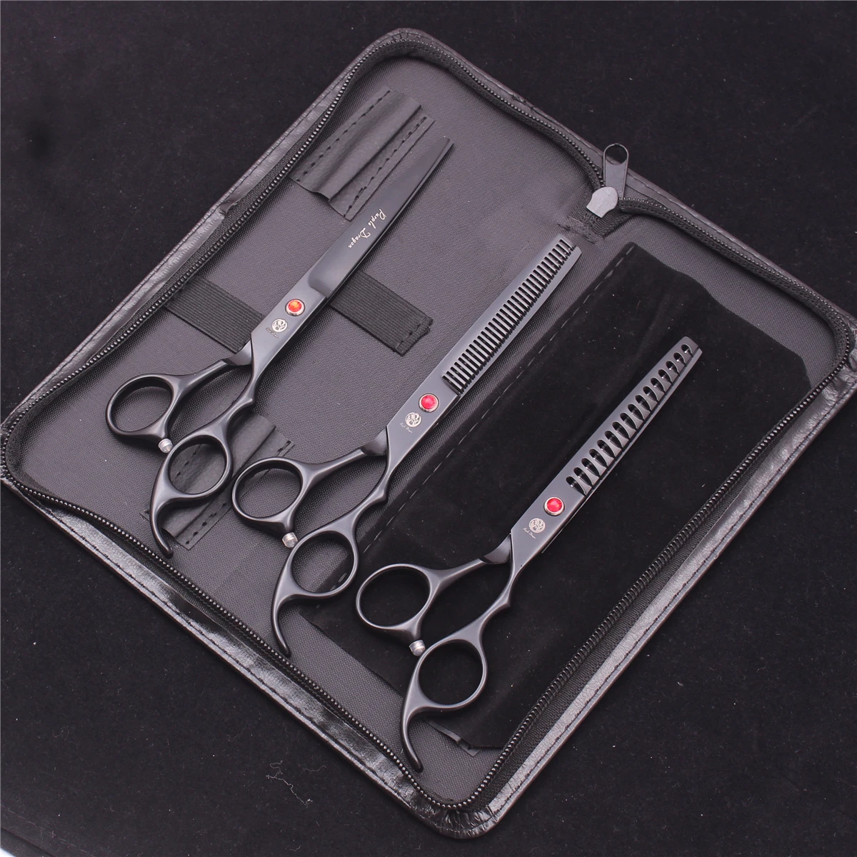 7.0 Pet Grooming Scissors Set Japanese Steel Straight Curved Dog Cat Cutting Thinning Shears Hair Comb Hemostatic Forceps Z3103