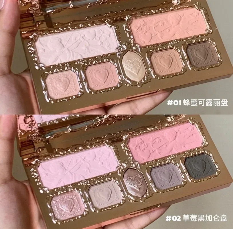 Flower Knows Strawberry Cupid Collection Matte Glitter Shimmer Eyeshadow Face Palette Highlight Blush Longlasting Makeup Palette