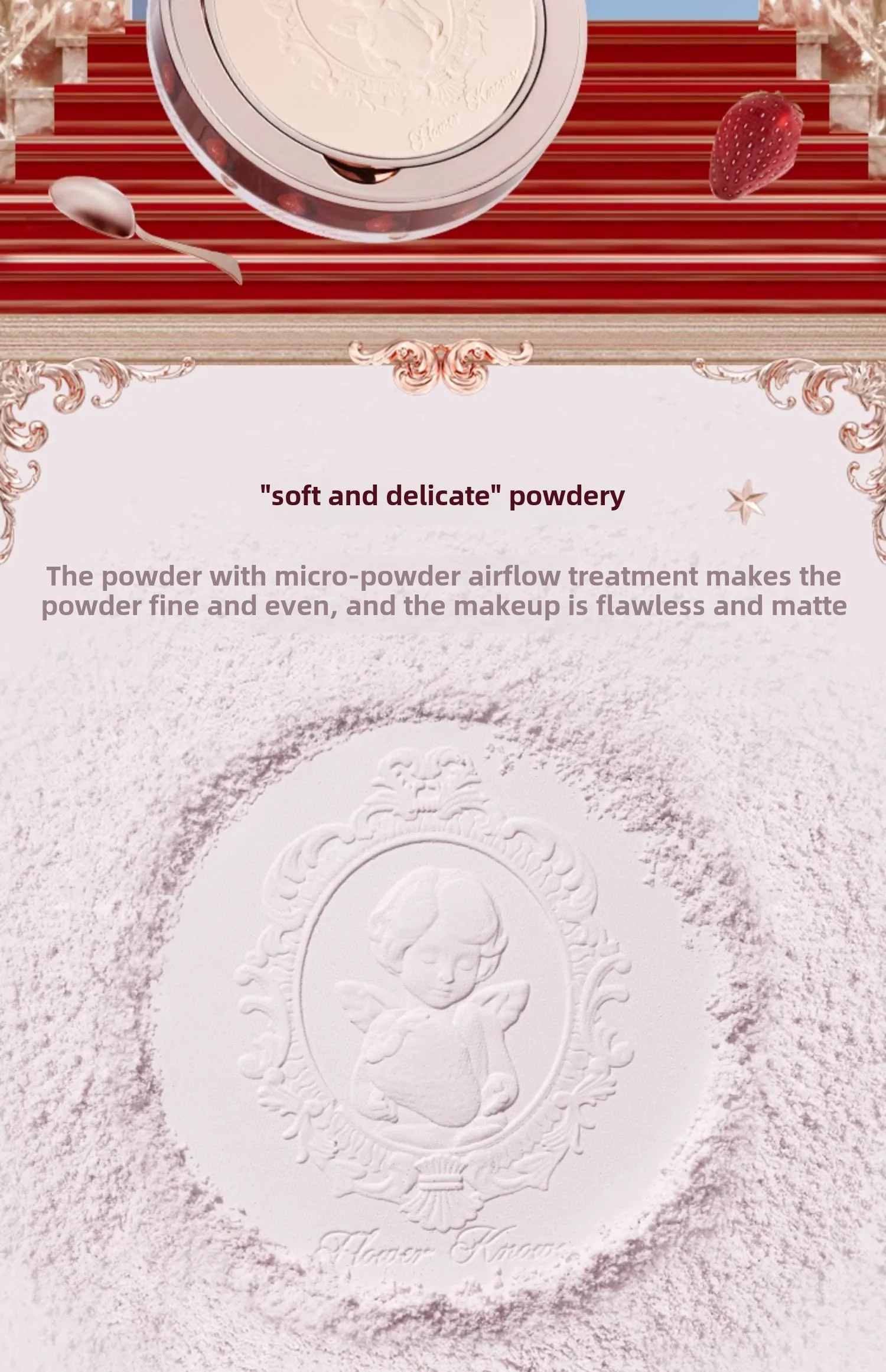 Flower knows Strawberry Cupid series Pressed Powder Matte Soft Focus Oil Control Holding Powder