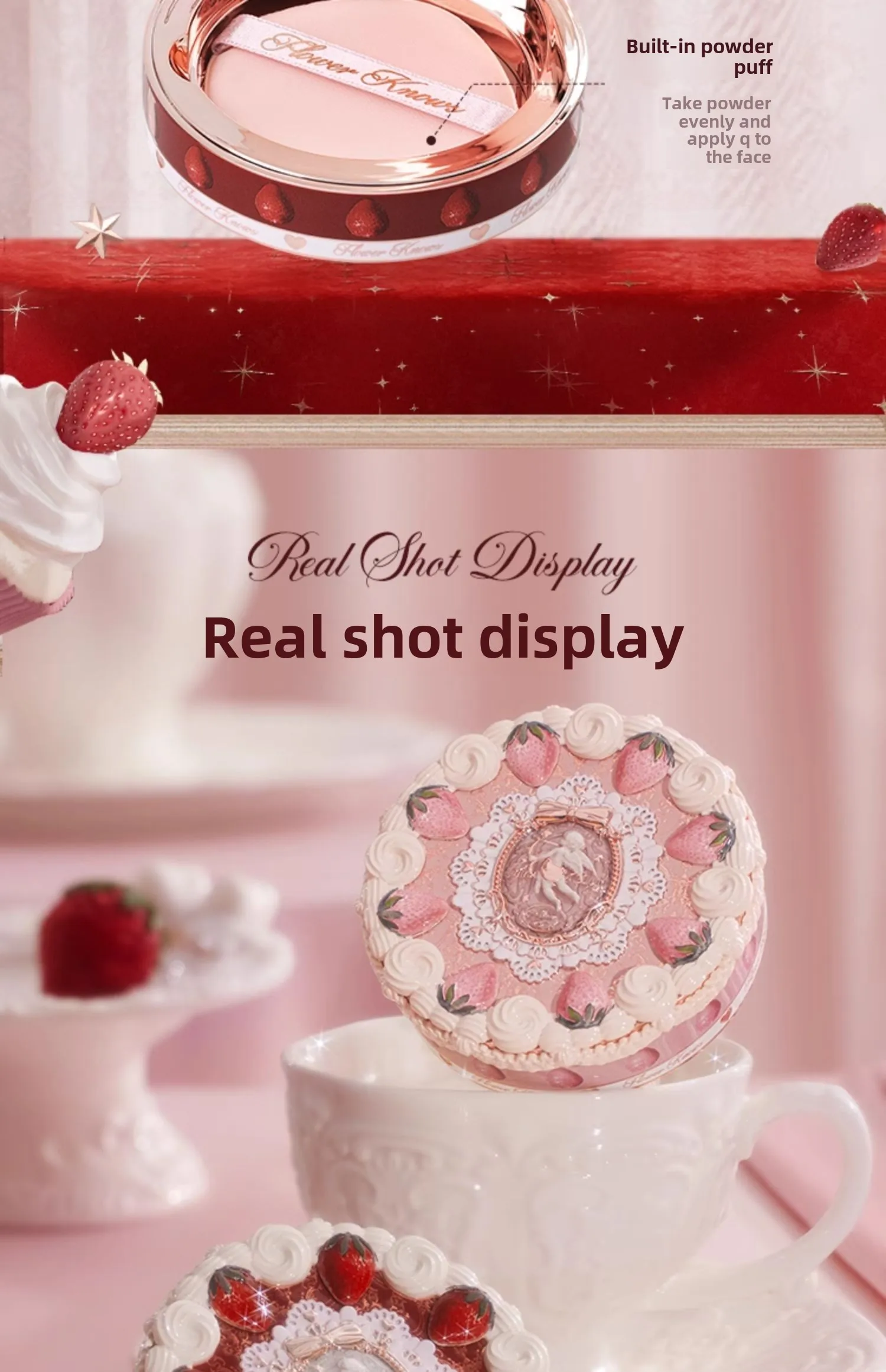 Flower knows Strawberry Cupid series Pressed Powder Matte Soft Focus Oil Control Holding Powder