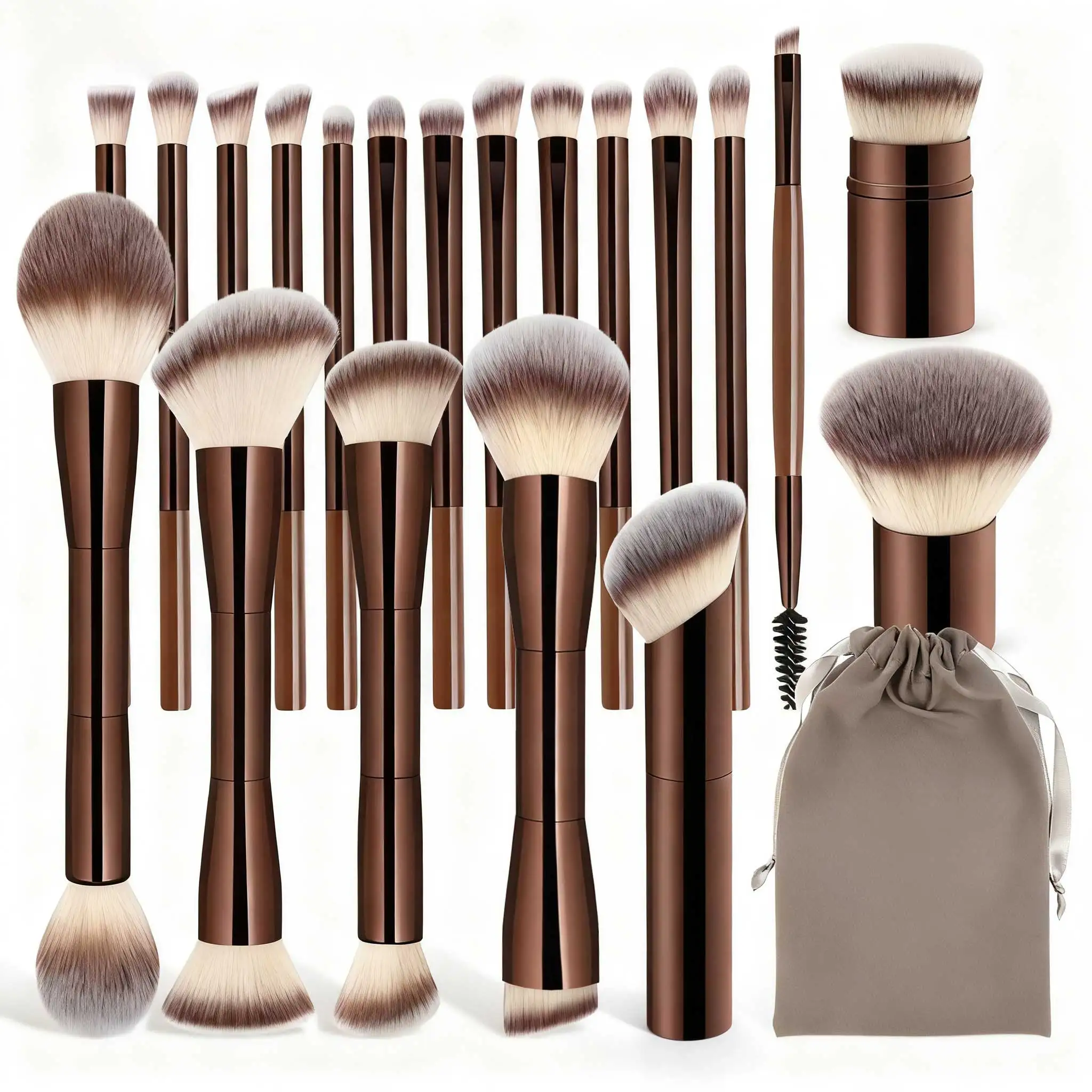 20pcs/set Pro Makeup Brushes Double Ended Foundation Concealers Blush Eye Shadows Brush for Liquid Cream Powder Blending