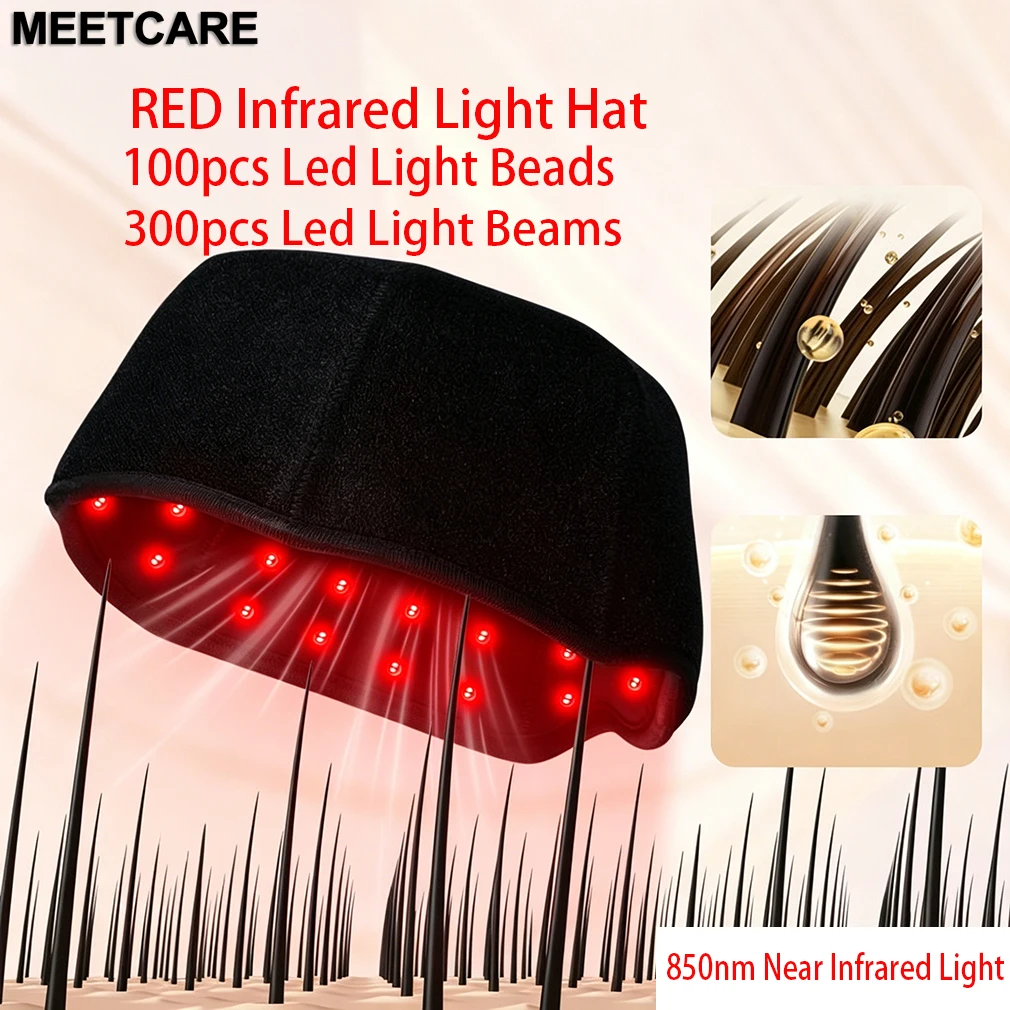 660nm 850nm LED Infrared Helmet Red Light Therapy Hat with 100pcs LED Lights 300pcs Beams Hair Loss&Hair Growth Cap Women Men