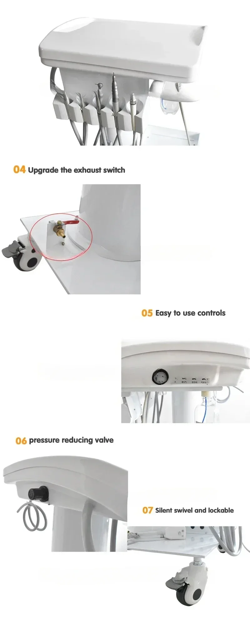 Portable Dental Turbine Unit 550W with 2/4 Holes Silent Oil-Free Air Compressor Handpiece for Mobile Dental Practice
