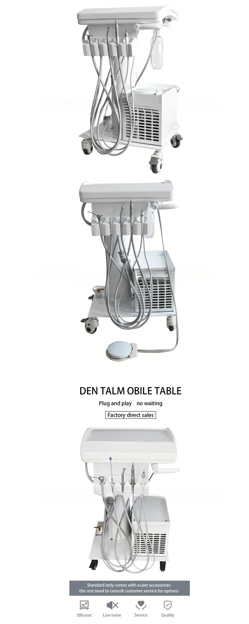Portable Dental Turbine Unit 550W with 2/4 Holes Silent Oil-Free Air Compressor Handpiece for Mobile Dental Practice