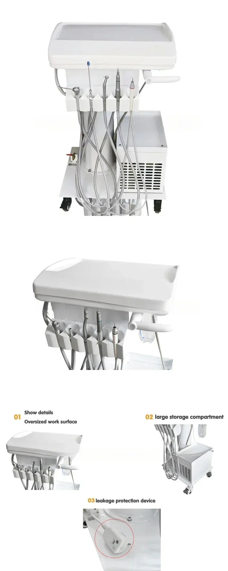 Portable Dental Turbine Unit 550W with 2/4 Holes Silent Oil-Free Air Compressor Handpiece for Mobile Dental Practice