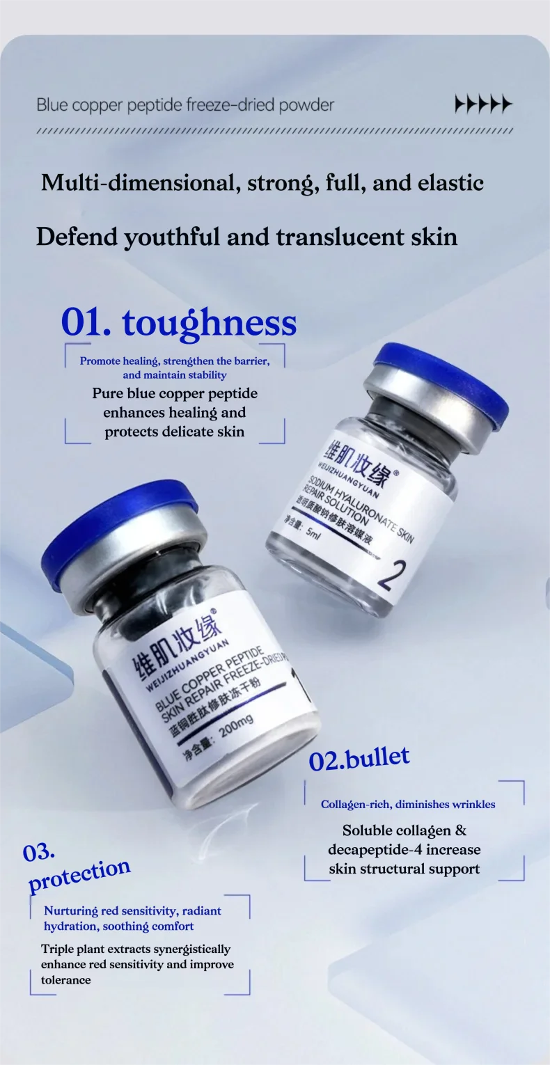 Premium 200mg GHK‑Cu Blue Copper Peptide Lyophilized Serum 5 Pairs Skin Barrier Repair Anti‑Wrinkle Facial Care