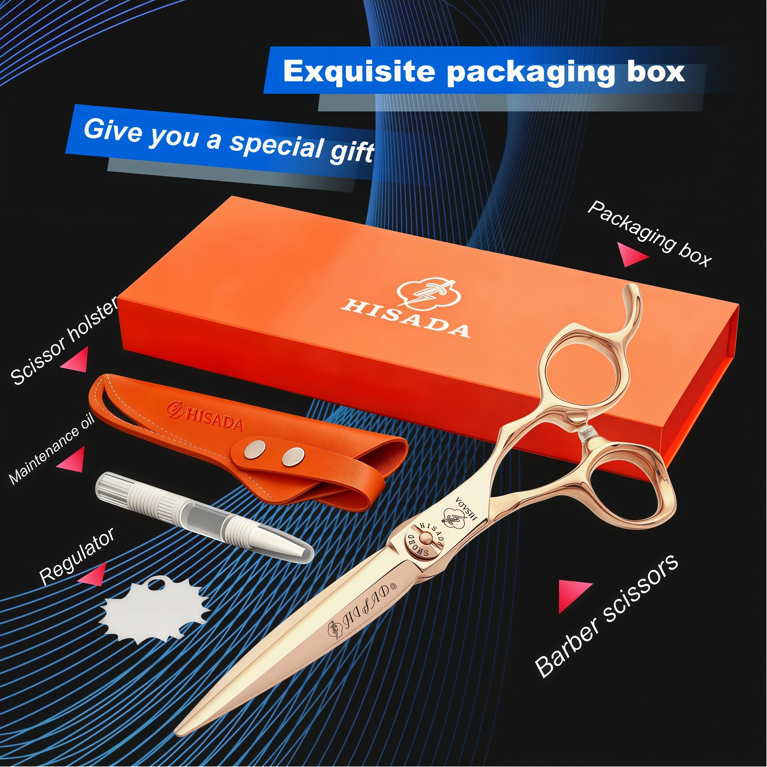 HISADA Professional Barber Scissors 6.0/6.5/7.0 Inch CNC Technology VG10 Material Hairdressing Scissors Barber Equipment