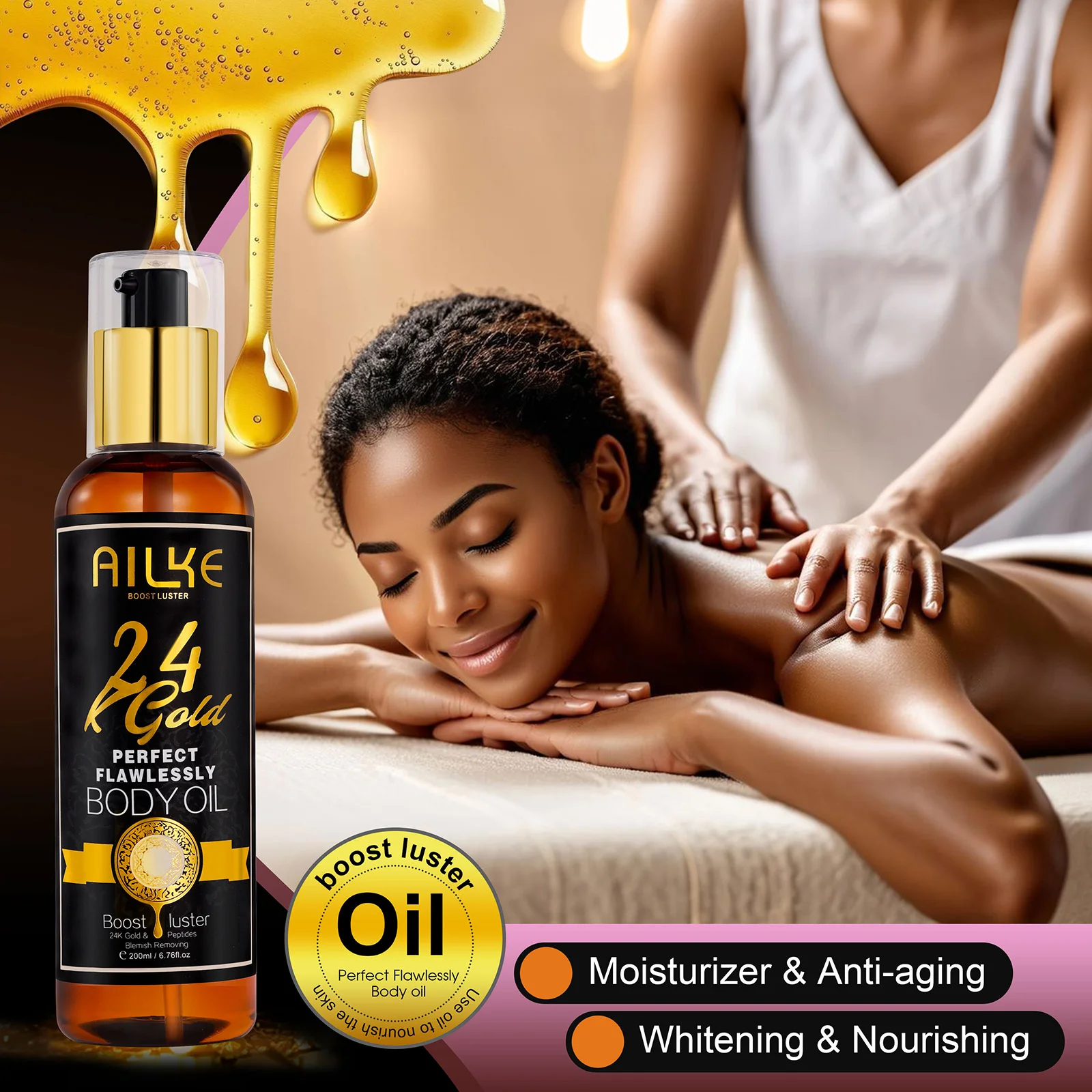 AILKE 24K Glod Flawlessly Skin Care Set, Whitening, Reduce Dark Spots, Pigmentation, Wrinkles, Moisturize, For All Skin Types