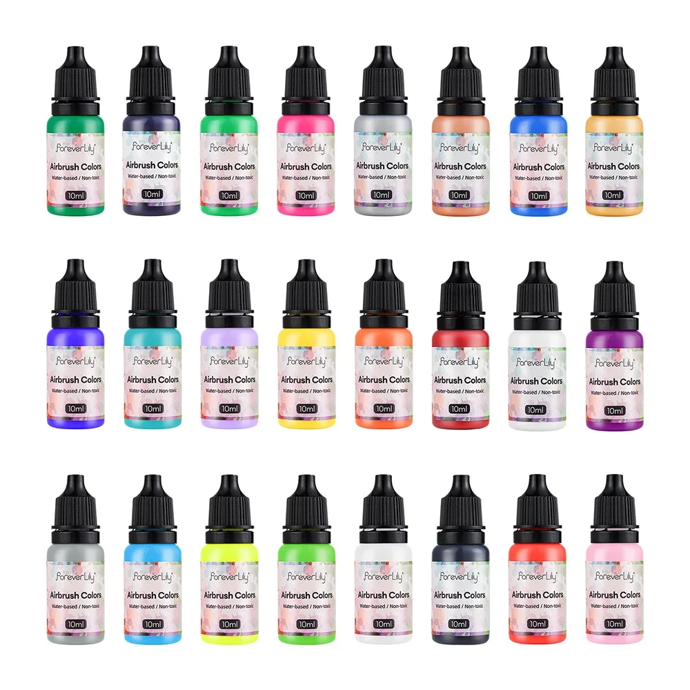 24 Colors Acrylic Paint Ink Set Airbrush Spray Nail Art Inks Water Pigment for Adults Craft Painting Nail Art Tool 10ml
