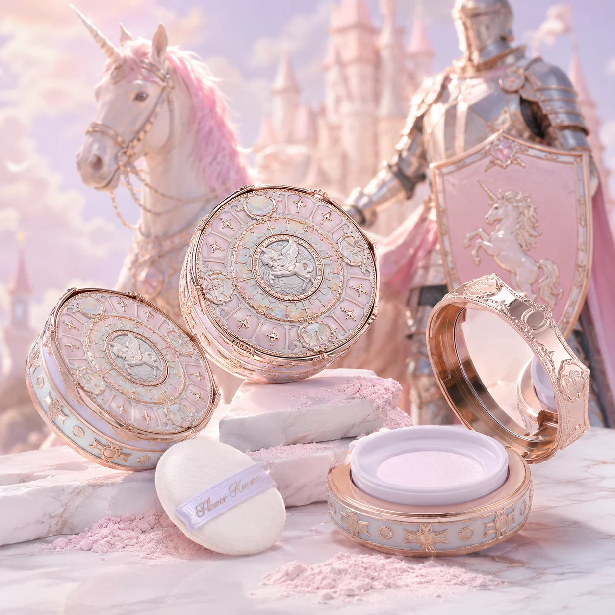 Flower Knows Knight Unicorn Loose Setting Powder Lightweight Airy Blurring Finish Pore Minimizing Soft Focus Oil Control Makeup