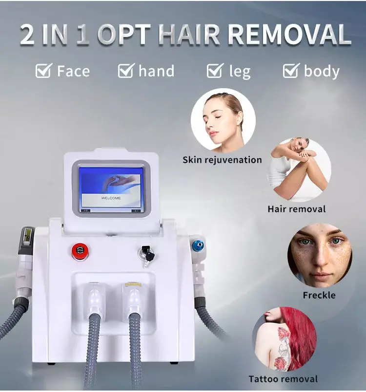 Multifunctional 2 in 1 Professional Beauty Equipment IPL OPT Hair Removal ND Yag Laser Tattoo Removal Pico Second Machine 2023
