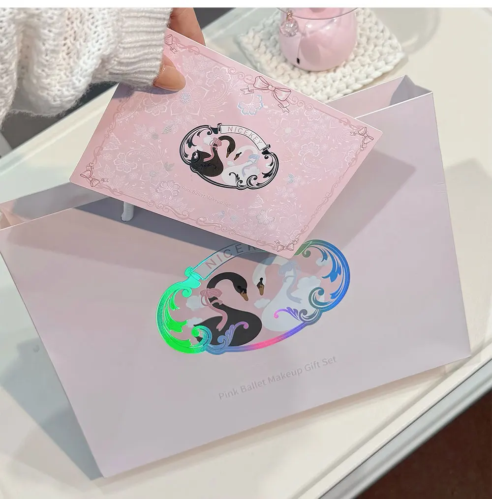NICEKEY Pink Ballet Makeup Sets Include 4 Lip Mud,1 Blush,1 Pressed Powder,1 Eyes Palette,1 Contour Palette With Necklace Gift