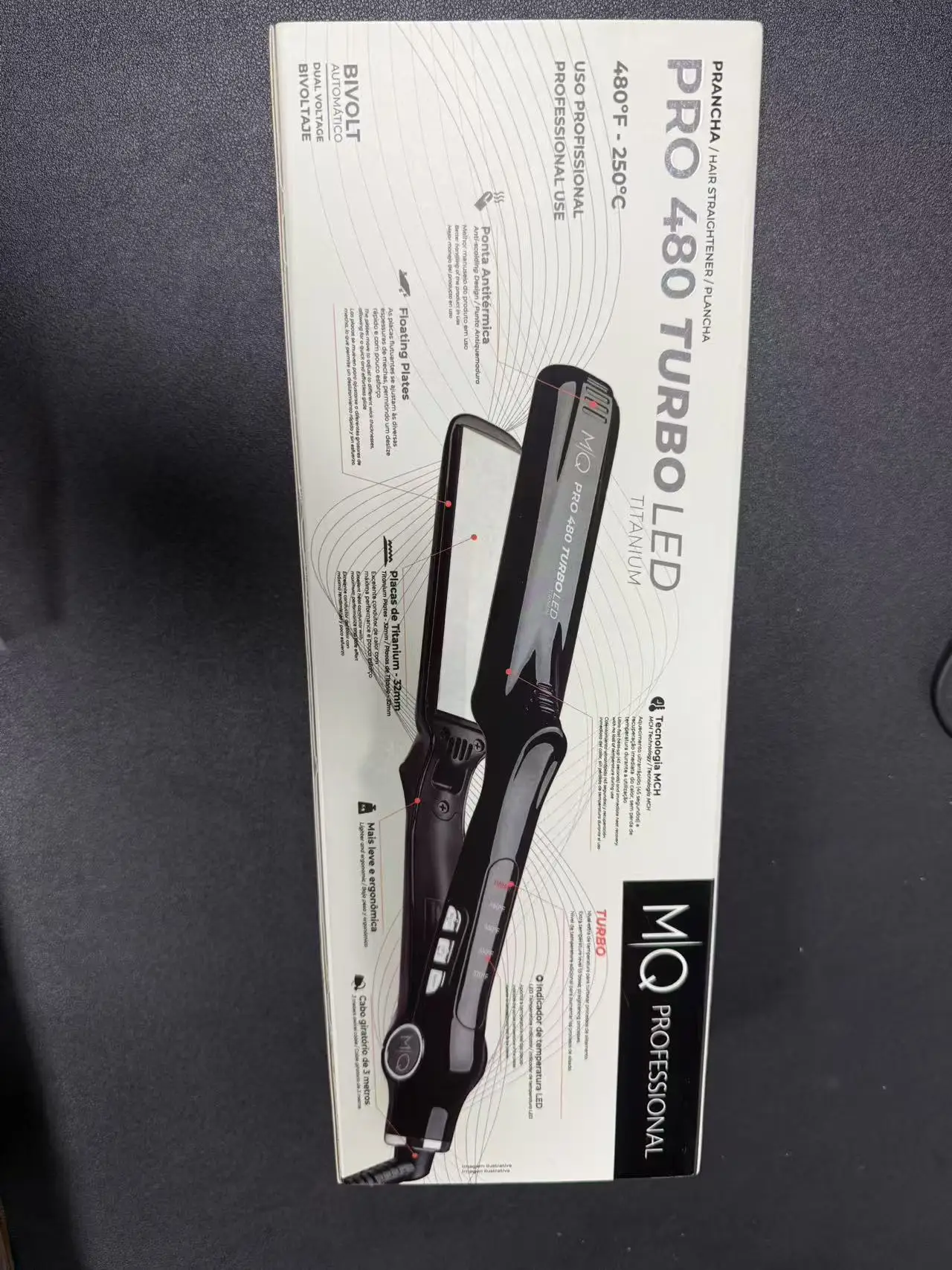 2026 High MQ Hair Straightening Titanium Flat Bivolt Iron 480°F Turbo Anatomic Design, Ultra-Smooth, Mirror Effect - 3 Passes