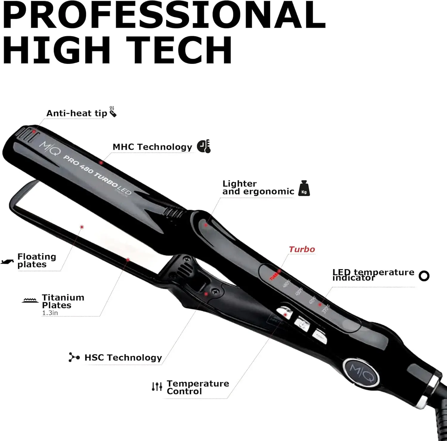 2026 High MQ Hair Straightening Titanium Flat Bivolt Iron 480°F Turbo Anatomic Design, Ultra-Smooth, Mirror Effect - 3 Passes