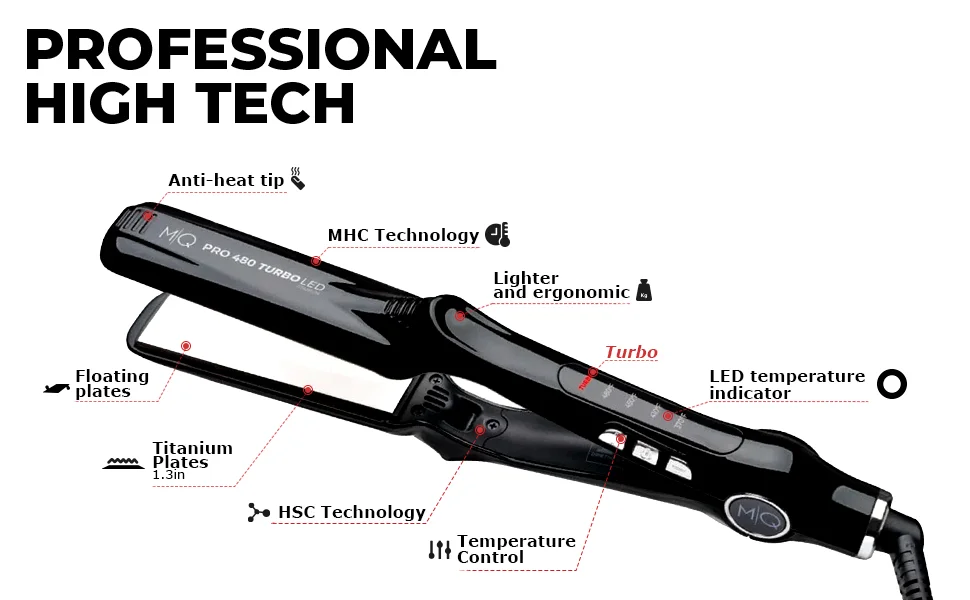 2026 High MQ Hair Straightening Titanium Flat Bivolt Iron 480°F Turbo Anatomic Design, Ultra-Smooth, Mirror Effect - 3 Passes